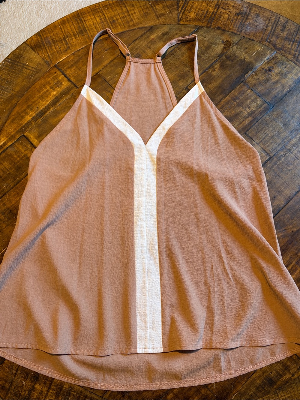 SHEIN Tan Halter Camisole with Ivory Center Trim
